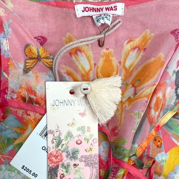 NEW‎ JOHNNY WAS Nephi Silk Floral Butterfly Kimono Tunic Top O/S Pink Oversized - Picture 12 of 13